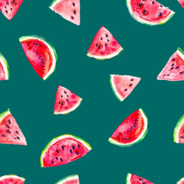 Seamless fresh juicy ripe watermelon slices pattern — Stock Photo, Image
