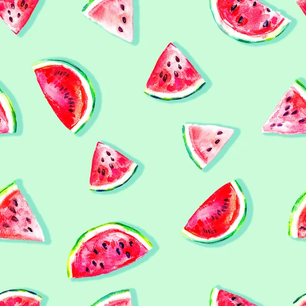 Seamless fresh juicy ripe watermelon slices pattern — Stock Photo, Image