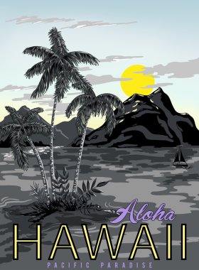 vector hawaii poster with vintage stylization clipart