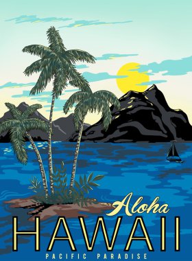 Hawaii poster vintage Stilizasyon ile vektör