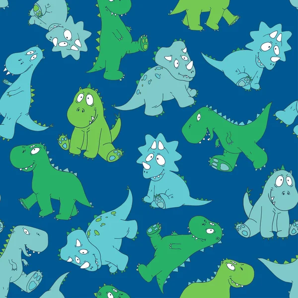 Vector seamless cute childish cartoon little dinosaur pattern. — Stok Vektör