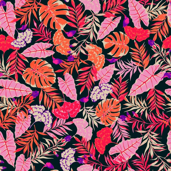 Seamless hand drawn beautiful artistic tropical pattern with flowers. — ストック写真