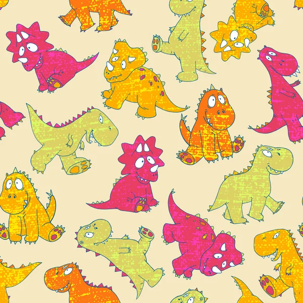 Vector seamless hand drawn cute cartoon childish little baby dinosaur pattern. — Stockvector