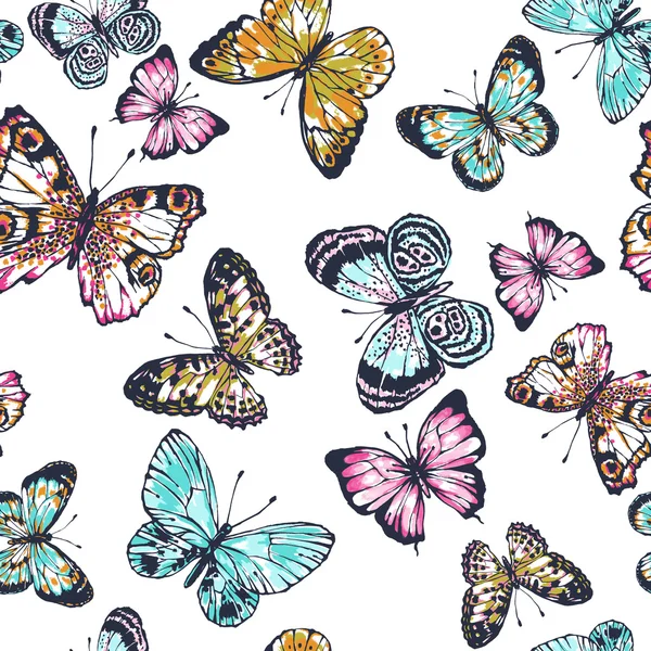 Seamless hand drawn beautiful gentle butterfly pattern. — Stockfoto