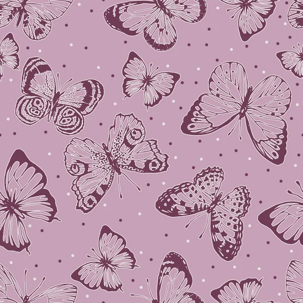 Vecteur graphique sans couture motif papillon dessiné à la main — Image vectorielle