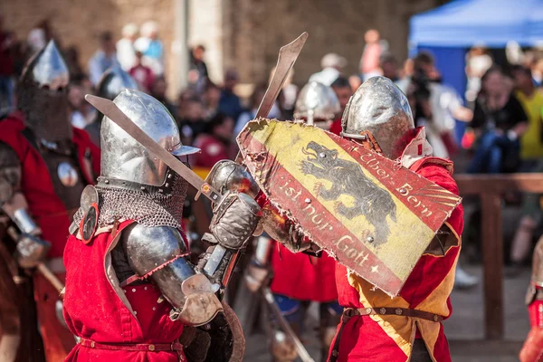 Estland, Tallinn-04 juni, 2016: "gamla Tallinn Cup" internationella historiska Sword Fighting turnering Stockfoto