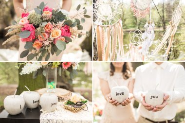 Boho stil süs düğün: rüya yakalayıcı, çiçekler