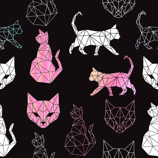 Vektor Abstraktes Polygonales Geometrisches Katzenmuster — Stockvektor