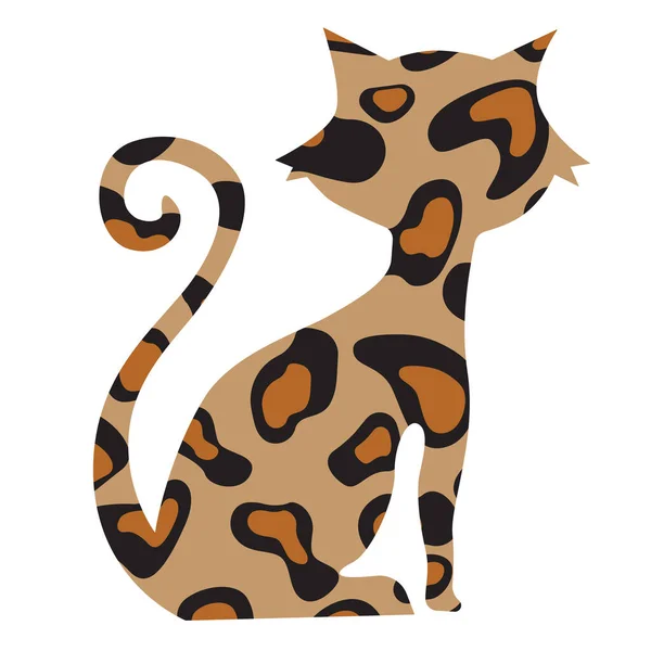 Imprimir Silhueta Gato Bonito Pele Leopardo Ilustração Vetorial —  Vetores de Stock