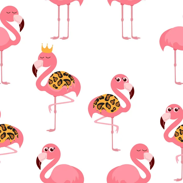 Print Roztomilý Flamingo Zlatá Koruna Vektorová Ilustrace — Stockový vektor