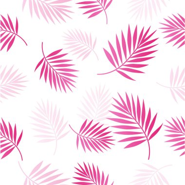 Egzotik, pembe palmiye yaprakları, desen, resimleme