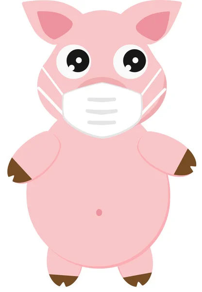 印刷フラット漫画豚の動物とマスク ベクトルイラスト — ストックベクタ
