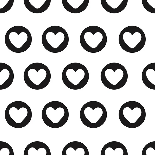 Signe Coeur Blanc Sur Cercle Noir Motif Sans Couture Vectoriel — Image vectorielle