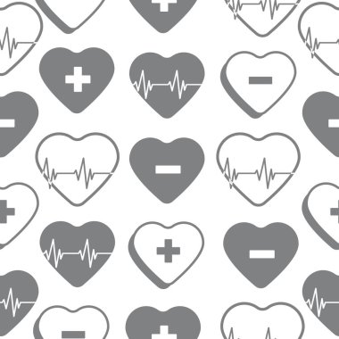 Artı, eksi, nabız, elle çizilmiş Kalp yazdır. Vektör deseni illüstrasyonu.