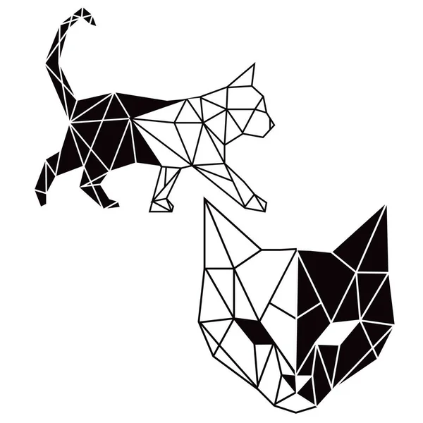 Gato Geométrico Caminando Cabeza Ilustración Vectorial Dibujada Mano — Archivo Imágenes Vectoriales