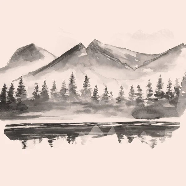 Hand Drawn Vintage Mountain Water Color Background Illustration — Stock Photo, Image