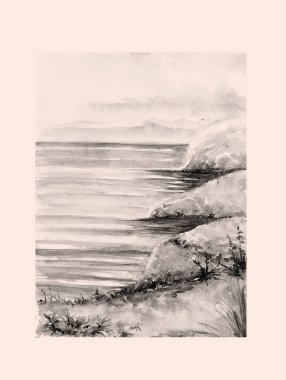 Aquarelle 'in çizdiği el seside vintage çizimi.