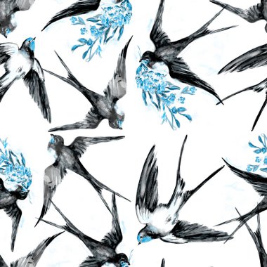 Suluboya el çizimi kuş sanatı.