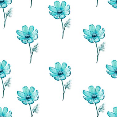 Çiçeklerin el çizimi suluboya deseni.