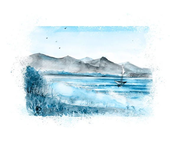 El yapımı suluboya deniz kenarı sanatı