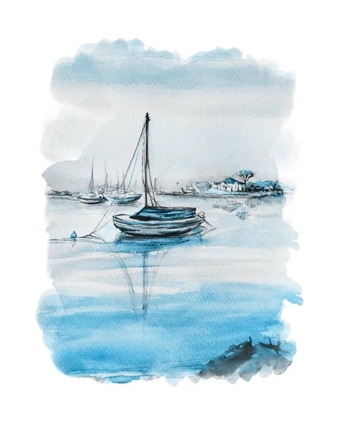 Hand drawn watercolor art of boat