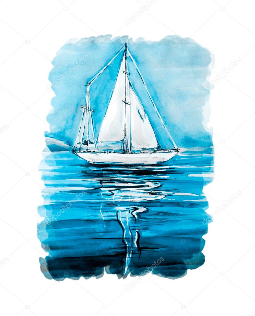 Hand drawn watercolor art of boat