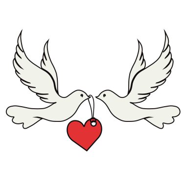  Kalpli iki kuş. Sevgililer Günü sembolü. Vektör illüstrasyonu.