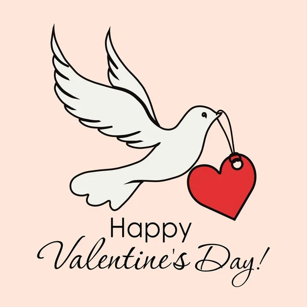 Taubenvögel Mit Herz Alles Gute Zum Valentinstag Vektorillustration — Stockvektor
