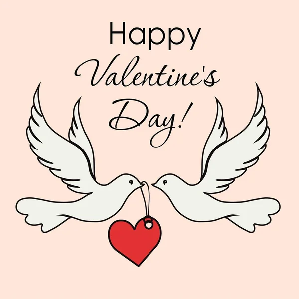 Par Pájaros Con Corazón Feliz Día San Valentín Ilustración Vectorial — Vector de stock