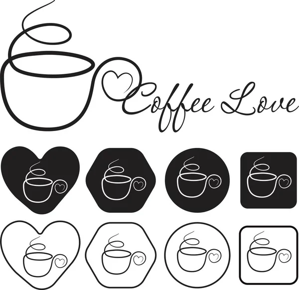 Set Elegante Tazza Caffè Disegnato Mano Con Cuore Illustrazione Vettoriale — Vettoriale Stock