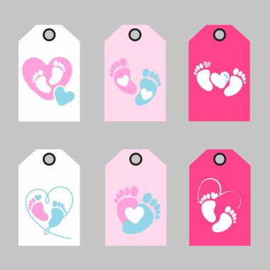 Set of baby footprint tag. Vector illustration. clipart