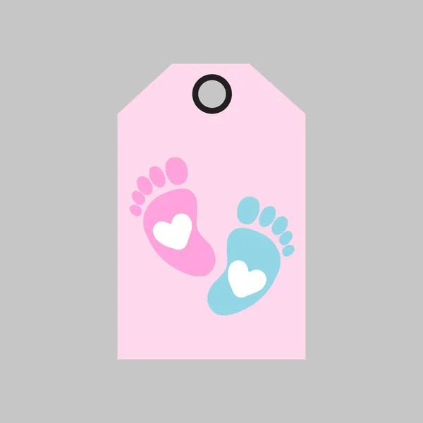 Cute Baby Footprint Tag Vector Illustration — Stock Vector