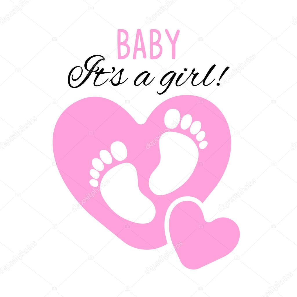 Cute baby footprint with text. Vector illustration
