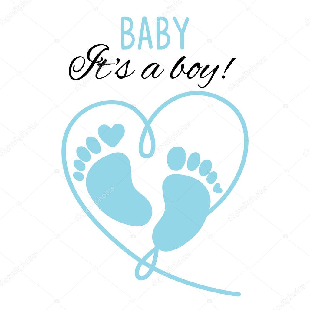 Cute baby footprint with text. Vector illustration