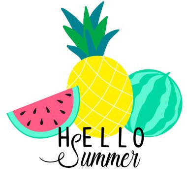 Merhaba yaz. Meyve Vektörü illüstrasyonu.