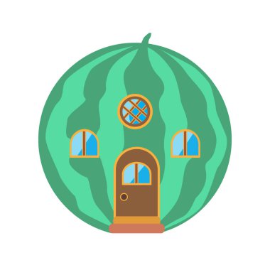 Karpuz karikatür evi. Vektör sanatı illüstrasyonu.