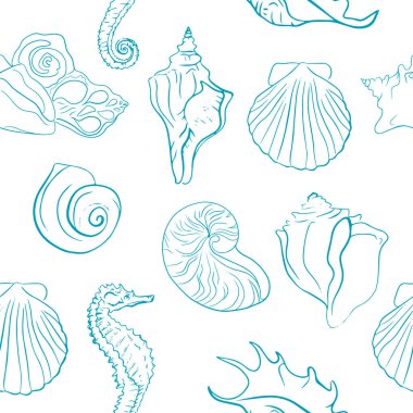 Zarif deniz kabukları, vektör sanat deseni çizimi.