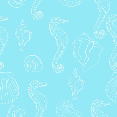 Zarif deniz kabukları, vektör sanat çerçevesi.