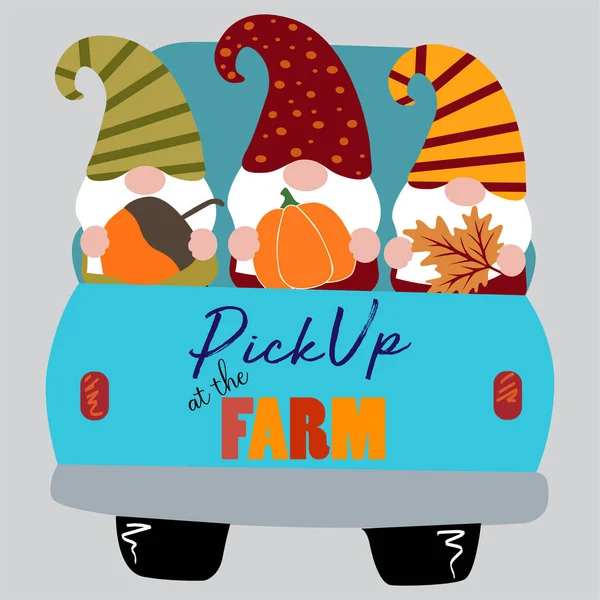Tatlı sonbahar cüceleri, eski kamyonet, vektör illüstrasyon sanatı.