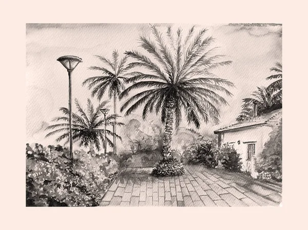 Dibujo Acuarela Del Paraíso Jardín — Foto de Stock