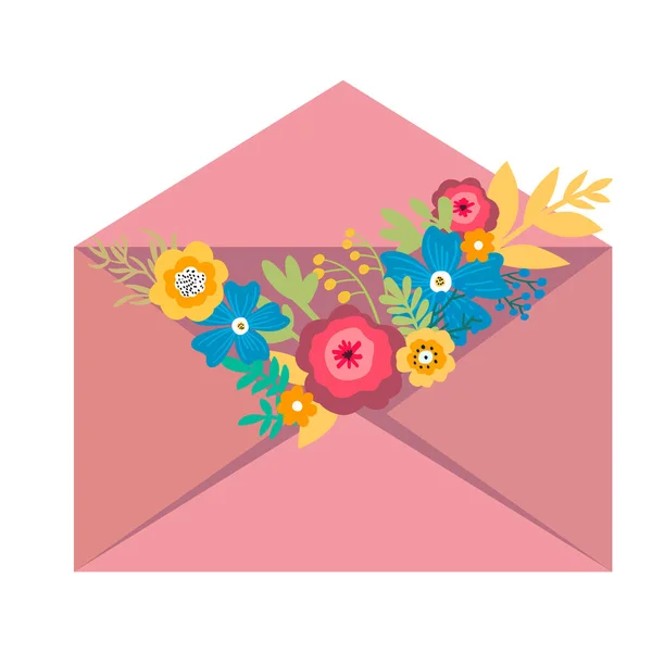 Leuke Envelop Met Bloemen Vectorillustratie — Stockvector