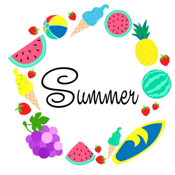 Decoração Verão Com Frutas Ilustração Arte Vetorial — Vetor de Stock