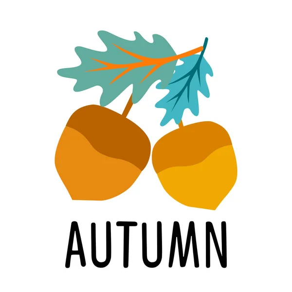 Yellow Acron Leaves Autumn Vector Sign — Stock Vector