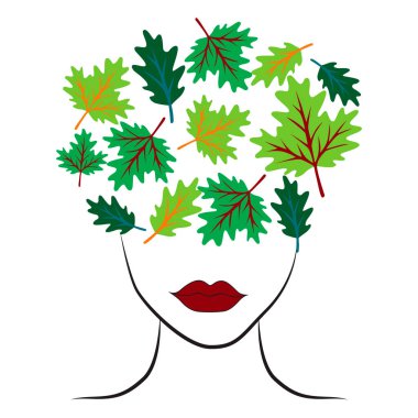 Yaprak resimli kadın silueti.