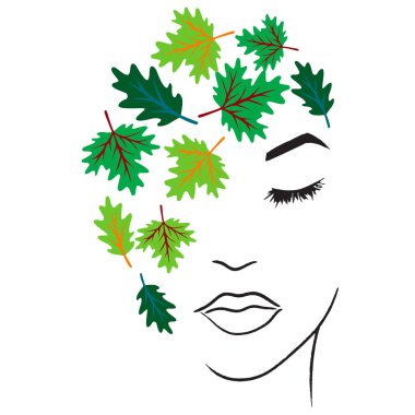 Yaprak resimli kadın silueti.