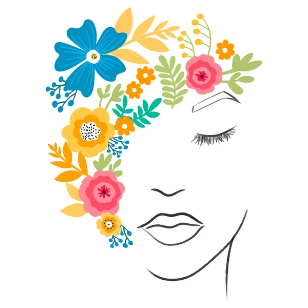Femme Silhouette Visage Avec Illustration Art Floral — Image vectorielle