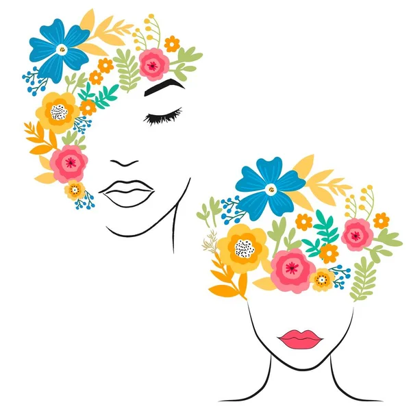 Femme Silhouette Visage Avec Illustration Art Floral — Image vectorielle