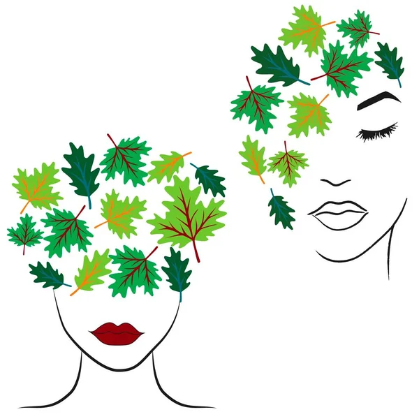 Woman Silhouette Face Leaf Art Illustration — Stock Vector