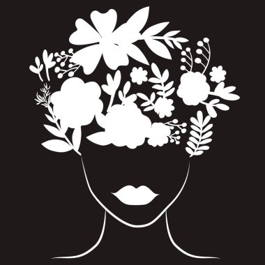 Çiçek resimli kadın silueti.