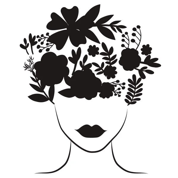 Kvinna Silhuett Ansikte Med Blomma Konst Illustration — Stock vektor